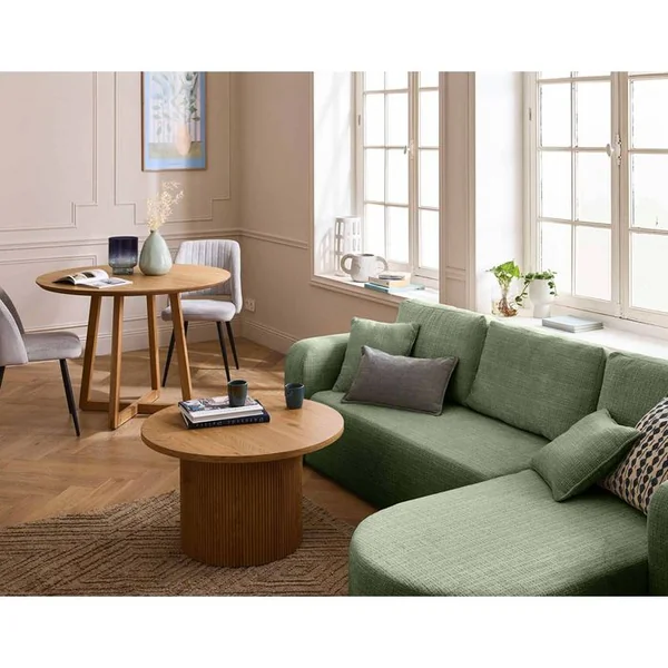 BEST MOBILIER Miro - Canapé D'angle - 4 Places - Convertible Avec Coffre - En Velours Texturé Vert Sauge