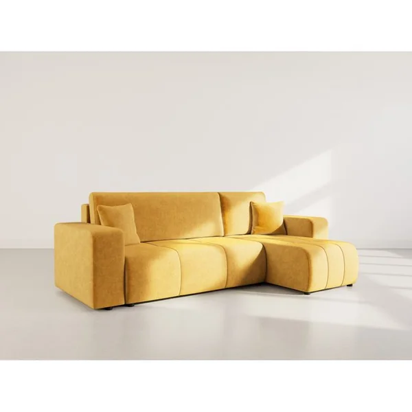 BEST MOBILIER Nicole - Canapé D'angle 4 Places Convertible Avec Coffre En Tissu Jaune
