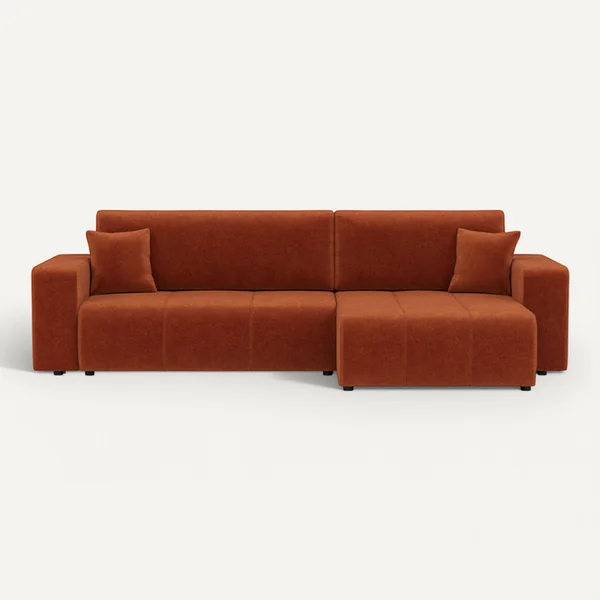 BEST MOBILIER Nicole - Canapé D'angle 5 Places Convertible Avec Coffre En Tissu Rouille