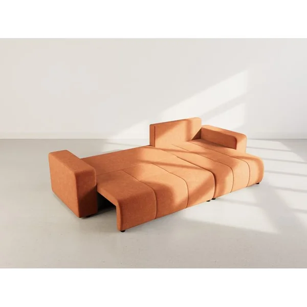 BEST MOBILIER Nicole - Canapé D'angle 5 Places Convertible Avec Coffre En Tissu Rouille