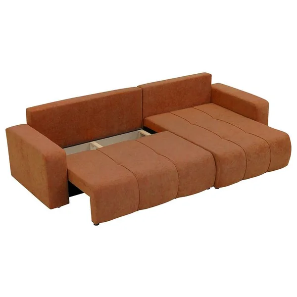 BEST MOBILIER Nicole - Canapé D'angle 5 Places Convertible Avec Coffre En Tissu Rouille