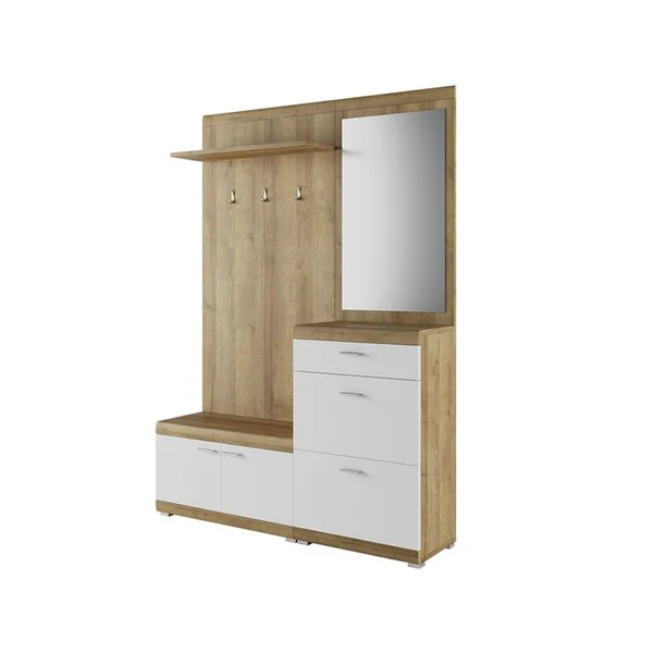 BEST MOBILIER Thea - Meuble D'entrée - Effet Bois Et Blanc - 135 Cm - Style Scandinave