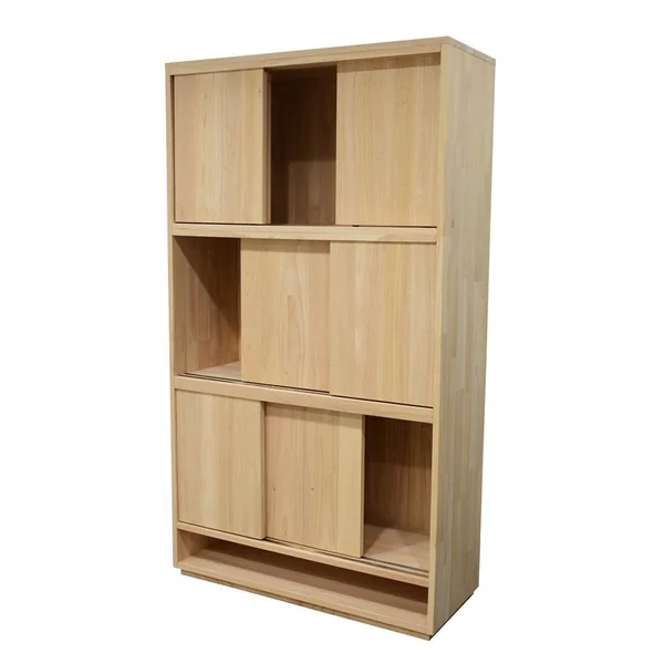 Bibliothèque Hévéa 3 étages à portes coulissantes, 1 niche basse 100x40x180cm BALTIC