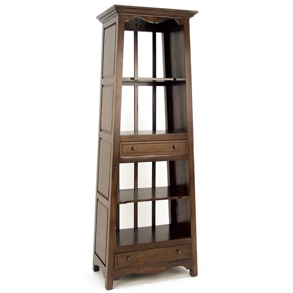 Bibliothèque Pyramide Hévéa 2 tiroirs, 4 niches, arrière ajouré 70x44x190cm MAORI