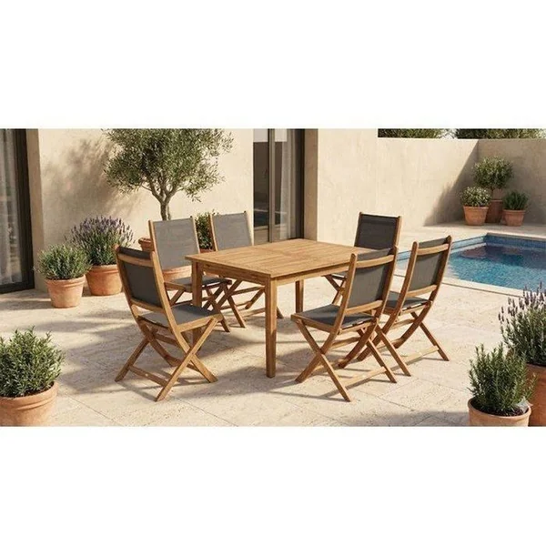 BOCARNEA Table De Jardin Carrée Extensible 6 Chaises - Acacia Huilé 90-140x140x75 Cm