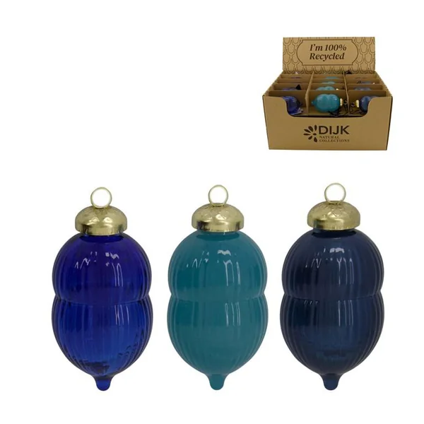 Boule de Noël en verre recyclé bleu - Ø 5,5 x H 11 cm