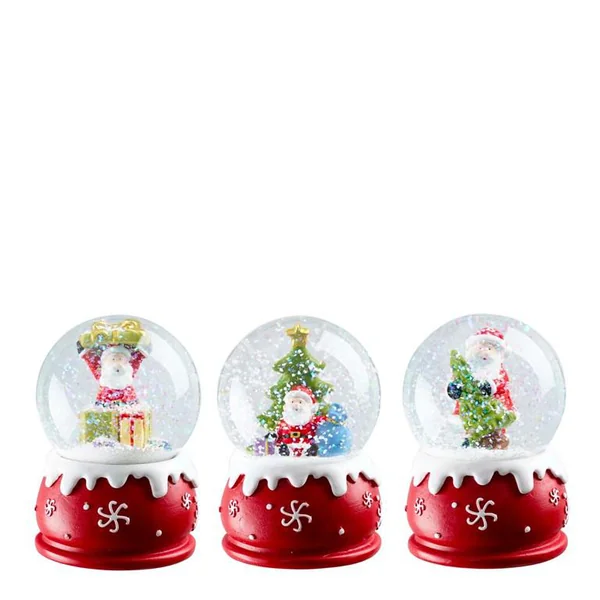 Boule à neige en résine rouge avec Père Noël - Ø 6,5 x H 9,5 cm