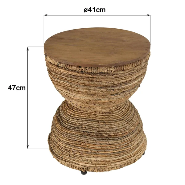 Bout de canapé rond chanvre tressé plateau bois recyclé 41 cm SWING