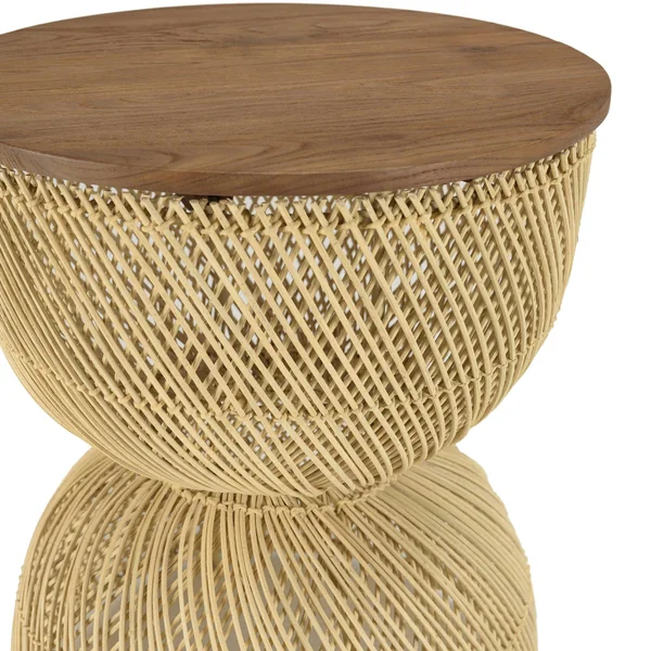 Bout de canapé rond en rotin beige plateau bois 41 cm SWING