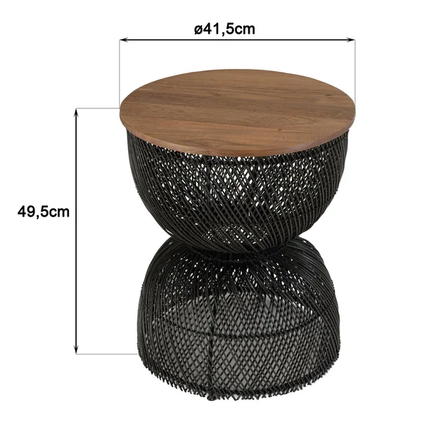 Bout de canapé rond en rotin noir plateau bois 41 cm SWING