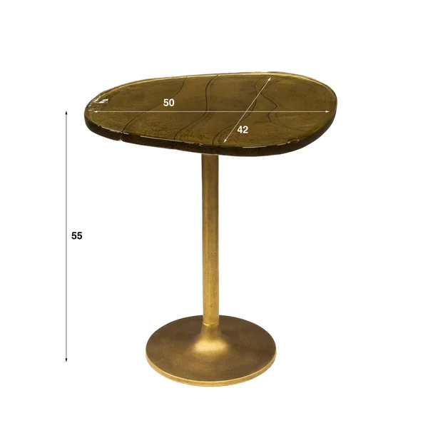 Bout de canapé verre – finition antique dorée, 55 cm LAGUNA
