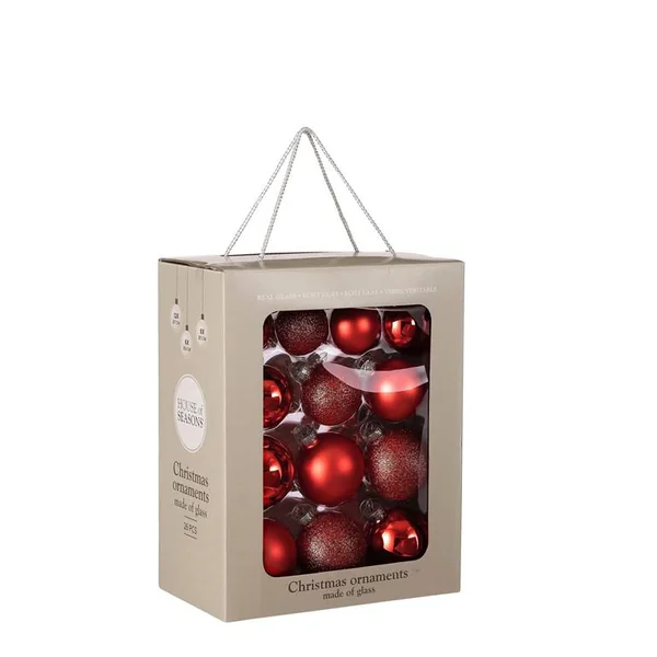 Boîte de 26 boules de Noël en verre rouge - Ø 7 cm