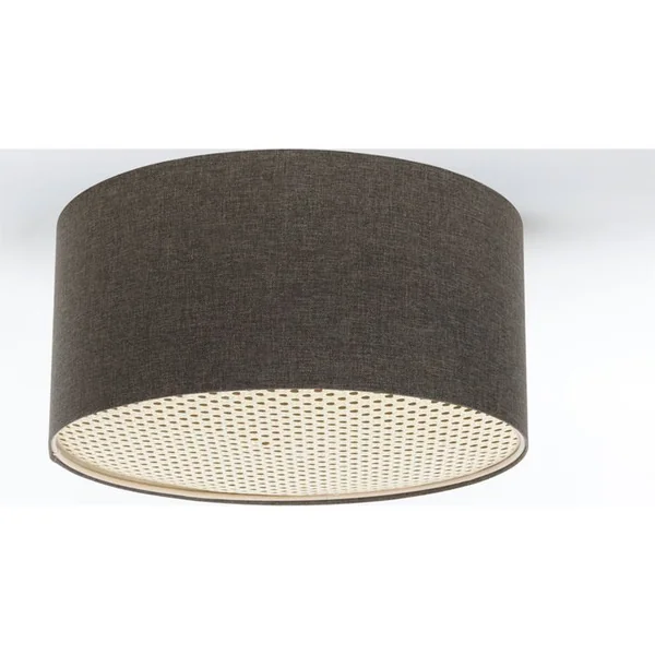 BPS KONCEPT Plafonnier Boho élégant Tissu Structuré Et Diffuseur Rotin D. 50 Cm - H20 Cm Marron