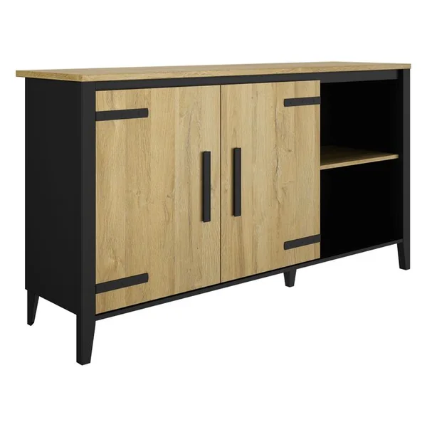Buffet 2 portes/2 niches CORK imitation chêne/noir