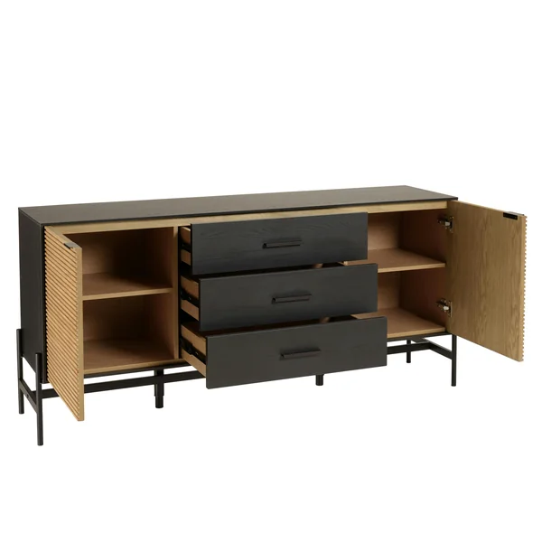 Buffet bois noir 3 tiroirs 2 portes en pin ALMEIRA