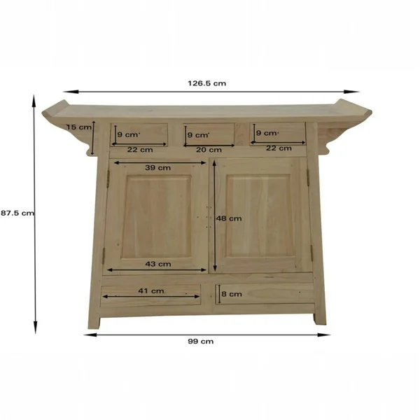 Buffet Chinois Hévéa 2 portes, 5 tiroirs 125x45x90cm MAORI