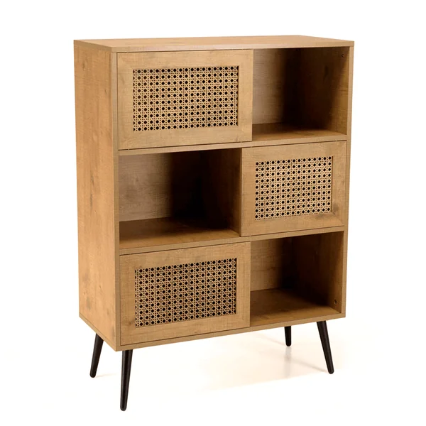 Buffet de rangement bois effet cannage 3 portes coulissantes ALCUDIA
