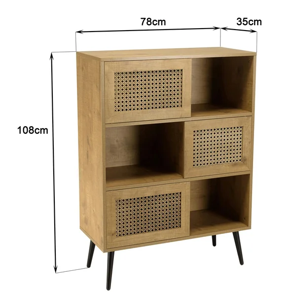 Buffet de rangement bois effet cannage 3 portes coulissantes ALCUDIA