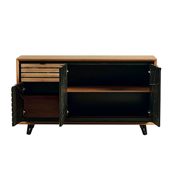 Buffet design en bois de chêne finition miel, 3 portes ESSEN