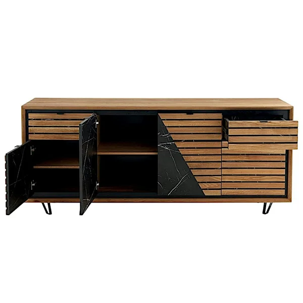 Buffet design en bois de chêne finition miel, 4 portes ESSEN