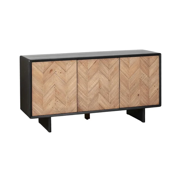 Buffet en bois recyclé FSC 3 portes motif chevron FAGA