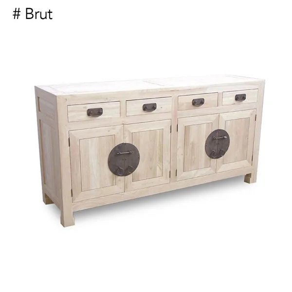 Buffet enfilade 4 portes 4 tiroirs hévéa 175x50x90cm MAORI