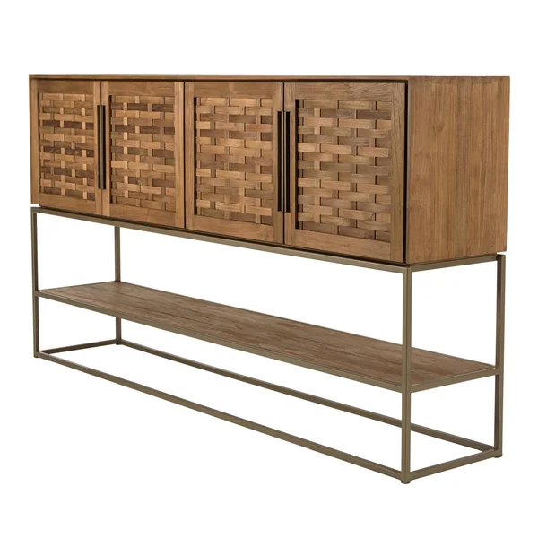 Buffet haut 205,5 cm 4 portes en teck recyclé sur pied SWING