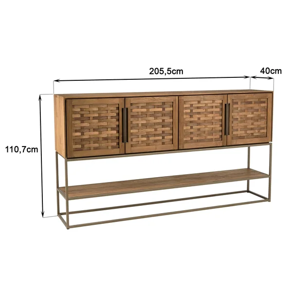 Buffet haut 205,5 cm 4 portes en teck recyclé sur pied SWING