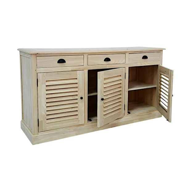 Buffet Hévéa 3 portes persiennes, 3 tiroirs, 150x45x80cm MAORI