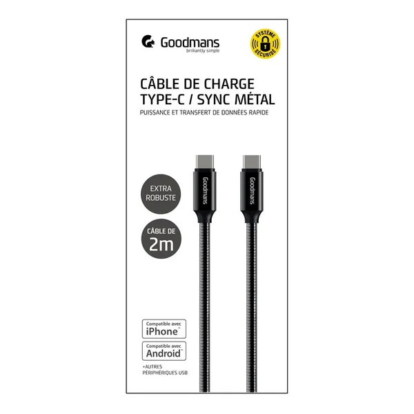 Cable usb a to type c 2 m metal