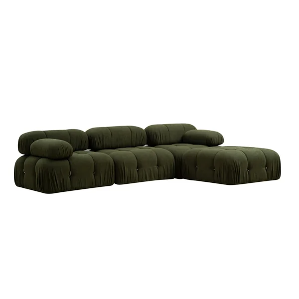 Canapé d'angle modulable vert - tissu bouclette RONDA