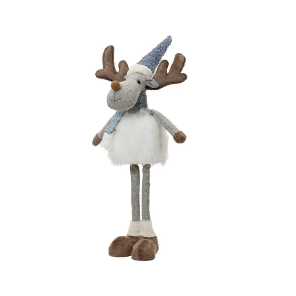 Cerf debout en polyester blanc et bleu - 23 x 14 x 56 cm
