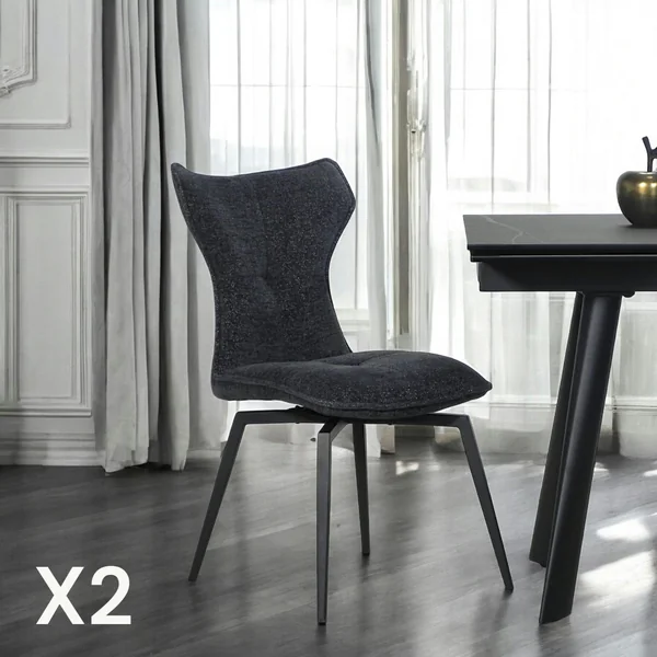 Chaise anthracite pivotante en velours avec passepoil (lot de 2) LOMBARDIE