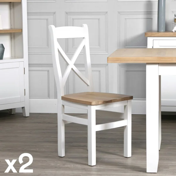 Chaise blanche assise bois dossier croisé en chêne (lot de 2) NAXOS