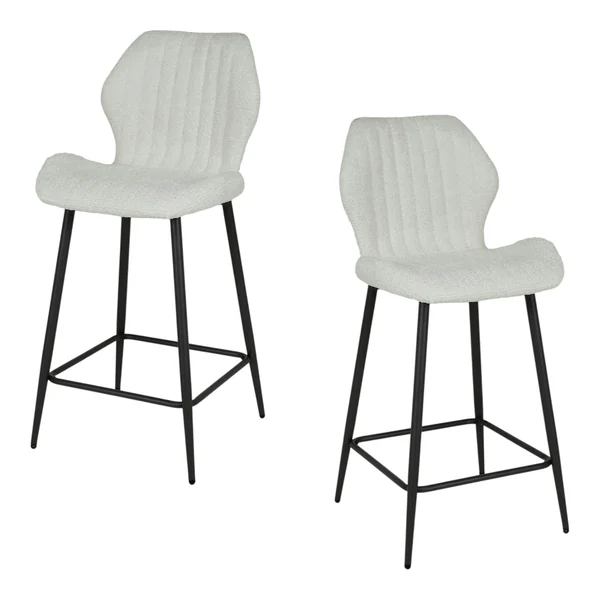 Chaise de bar blanche en bouclette avec repose-pieds (lot de 2) GALWAY