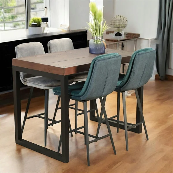 Chaise de bar en velours bleu à double coussinage (lot de 2) OKA
