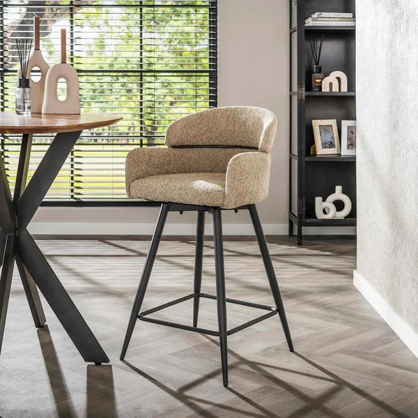 Chaise de bar pivotante en bouclette beige (lot de 2) GALWAY