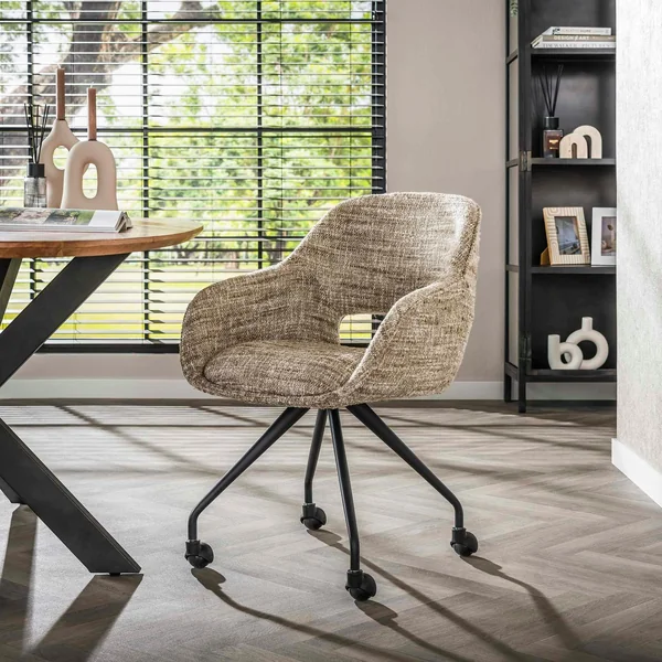 Chaise de bureau à roulettes en tissu sable chiné (lot de 2) CREEK