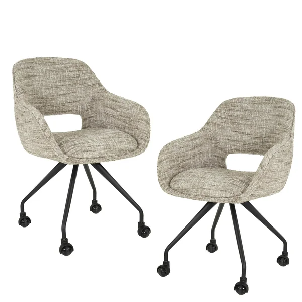 Chaise de bureau à roulettes en tissu sable chiné (lot de 2) CREEK