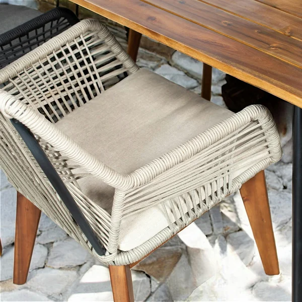 Chaise de jardin beige en corde tressée et pieds bois FSC® (lot de 2) GRENADE