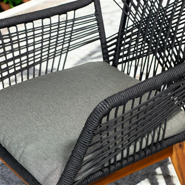 Chaise de jardin noire en corde tressée et pieds bois FSC® (lot de 2) GRENADE