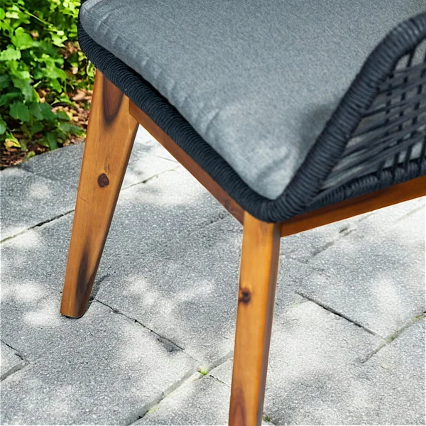 Chaise de jardin noire en corde tressée et pieds bois FSC® (lot de 2) GRENADE