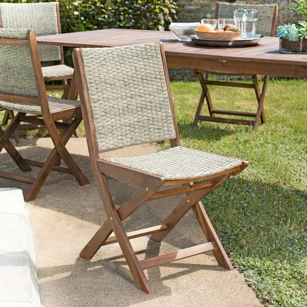 Chaise de jardin pliante bois d'acacia rotin synthétique BAHIA (lot de 2)
