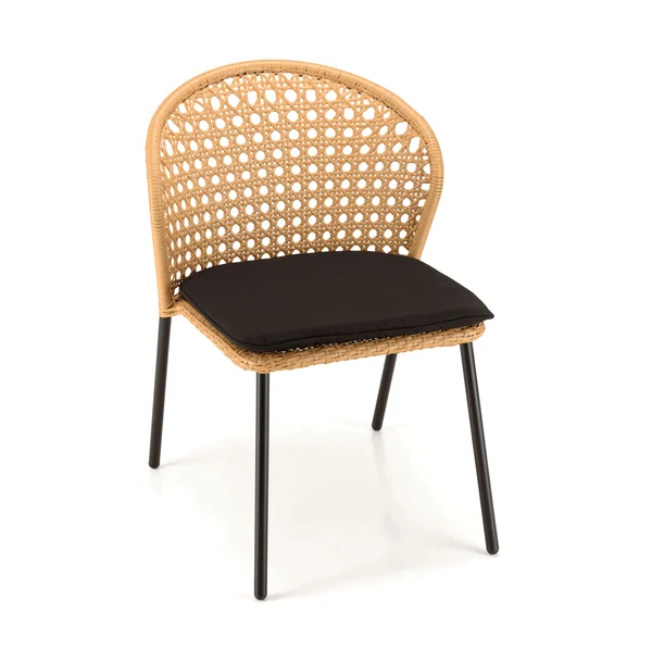 Chaise de jardin rotin synthétique couleur naturelle avec coussin noir (lot de 2) GIJON