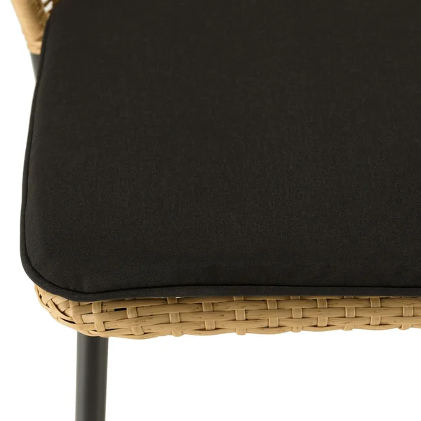 Chaise de jardin rotin synthétique couleur naturelle avec coussin noir (lot de 2) GIJON