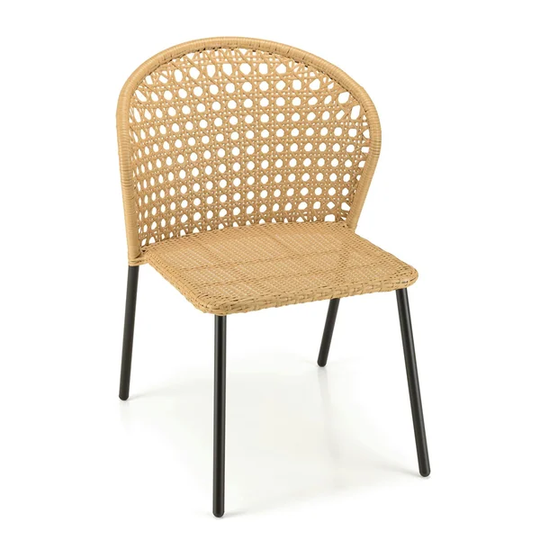 Chaise de jardin rotin synthétique couleur naturelle avec coussin noir (lot de 2) GIJON