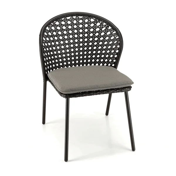 Chaise de jardin rotin synthétique noir avec coussin gris (lot de 2) GIJON