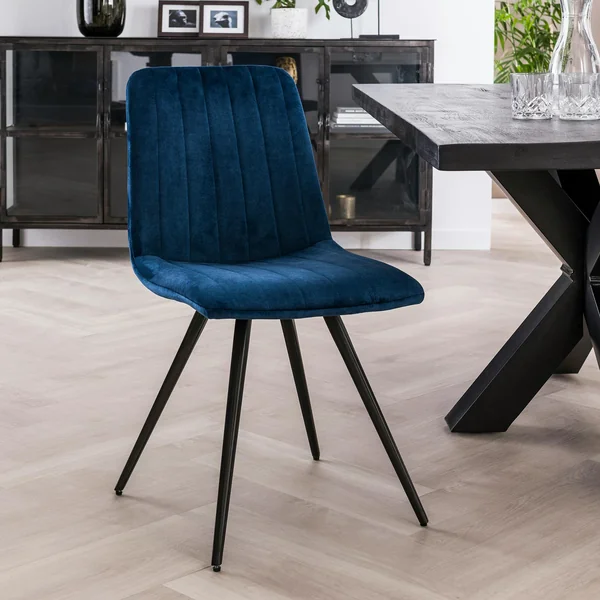 Chaise de salle à manger en velours bleu JAVA (lot de 2)