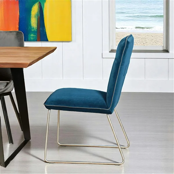 Chaise de salle à manger velours bleu (lot de 2) OKA