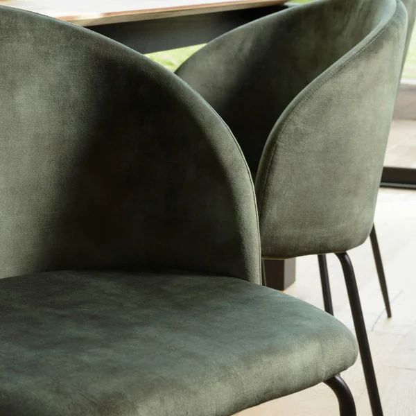 Chaise de salle à manger velours vert dossier rond (lot de 2) TIM